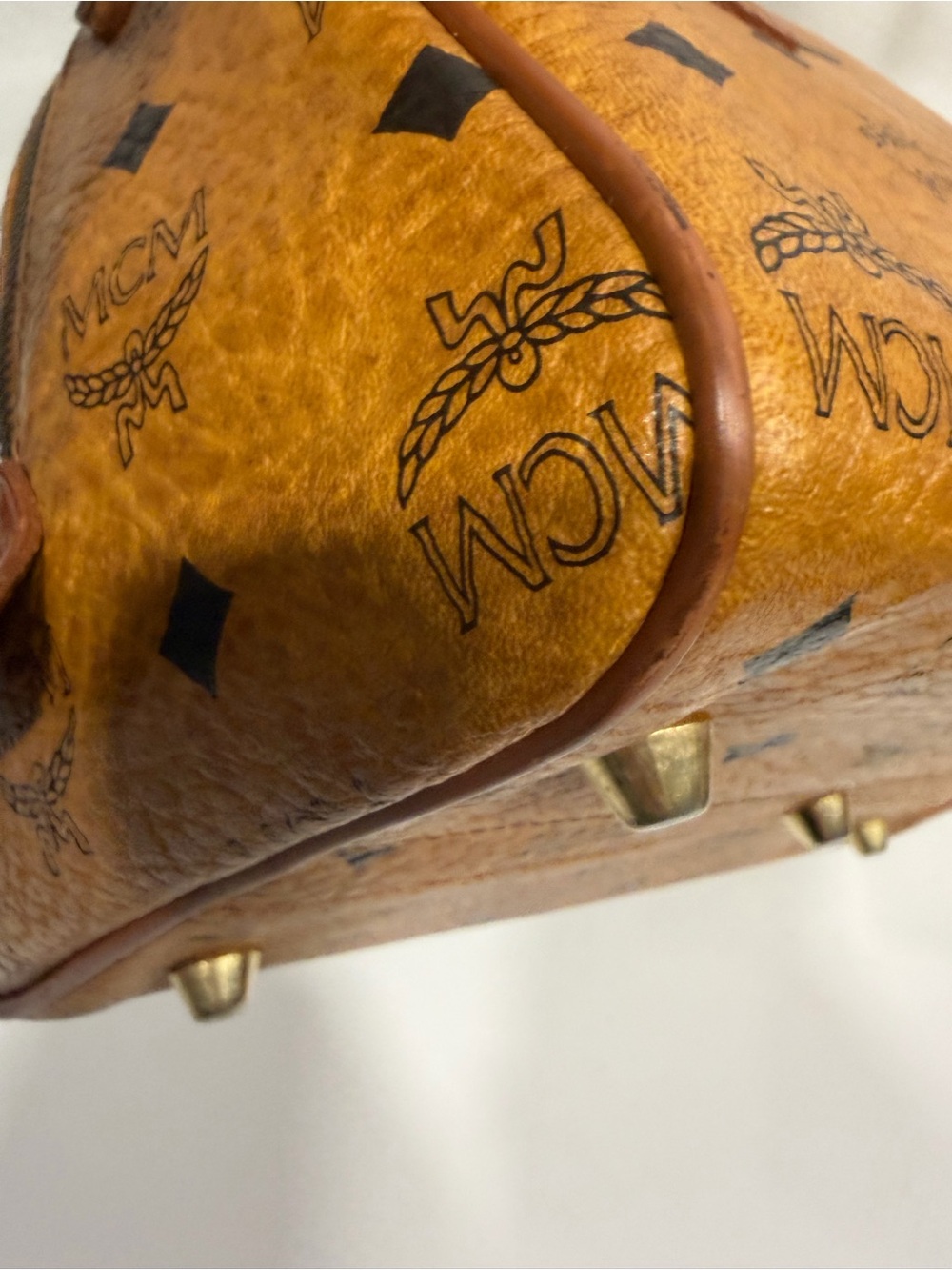 MCM Cognac Visetos Barrel Bag with Brown Leather Handles - Picture 12 of 16